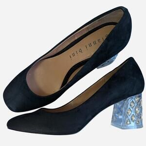 Disco Sparkly Mirrorball Glitter Black Suede Heels Clear Lucite Heel Size 9